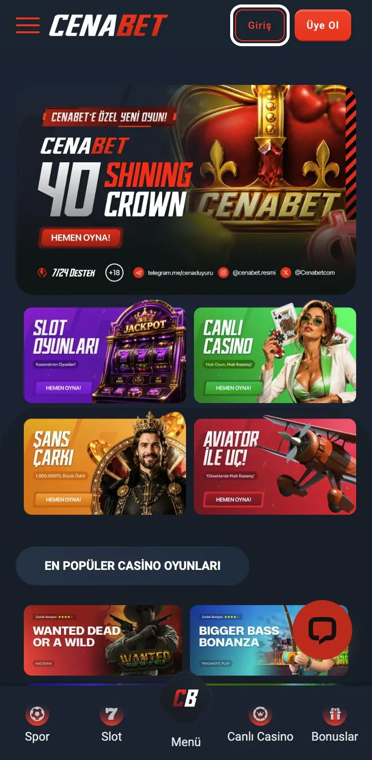 Cenabet mobil ekranı